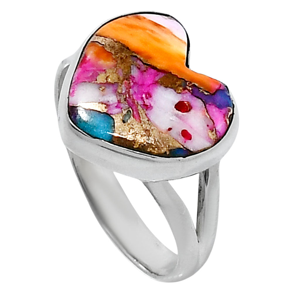 Premium Heart Kingman Orange Dahlia Turquoise Ring size-9 R-1073 30-ER11990