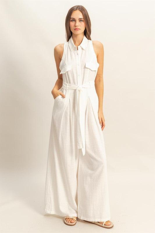 HYFVE Sleeveless Tie Waist Wide Leg Jumpsuit-1