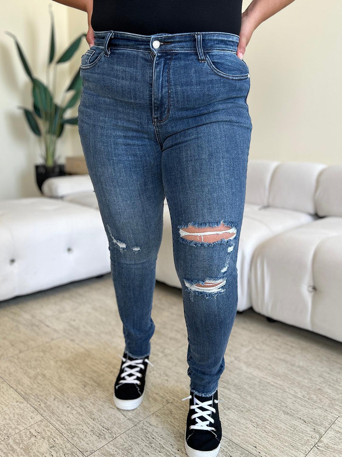 Judy Blue Full Size High Waist Distressed Skinny Jeans-0