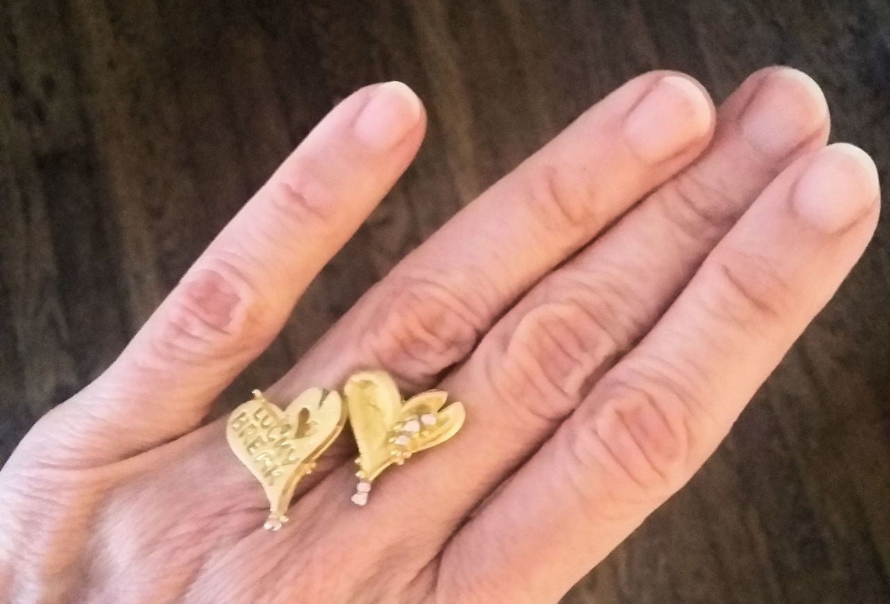 Hearts-Lucky Break Earrings-14K Gold with Overflowing Diamonds