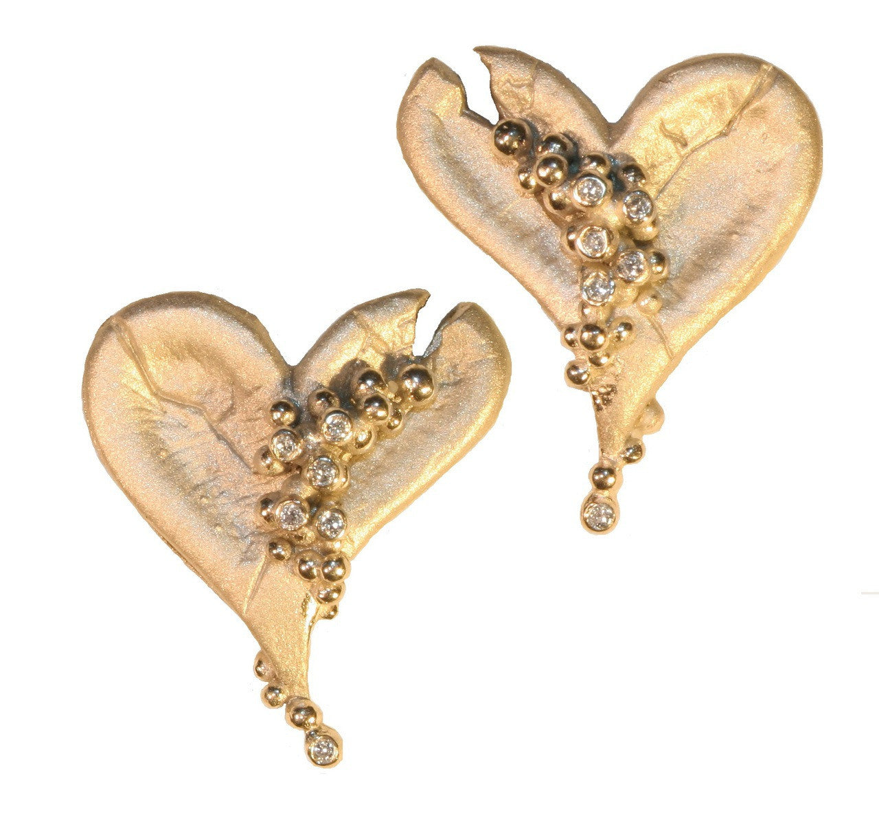 Hearts-Lucky Break Earrings-14K Gold with Overflowing Diamonds