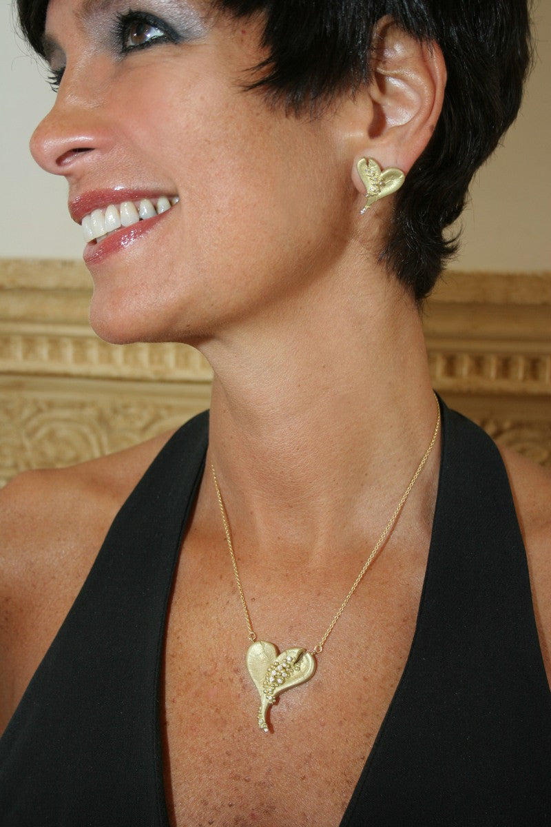 Hearts-Lucky Break Earrings-14K Gold with Overflowing Diamonds