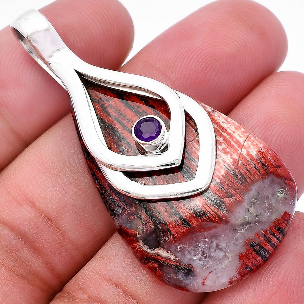 Natural Snake Skin Jasper & Amethyst Pendant P-1562 SDP145121