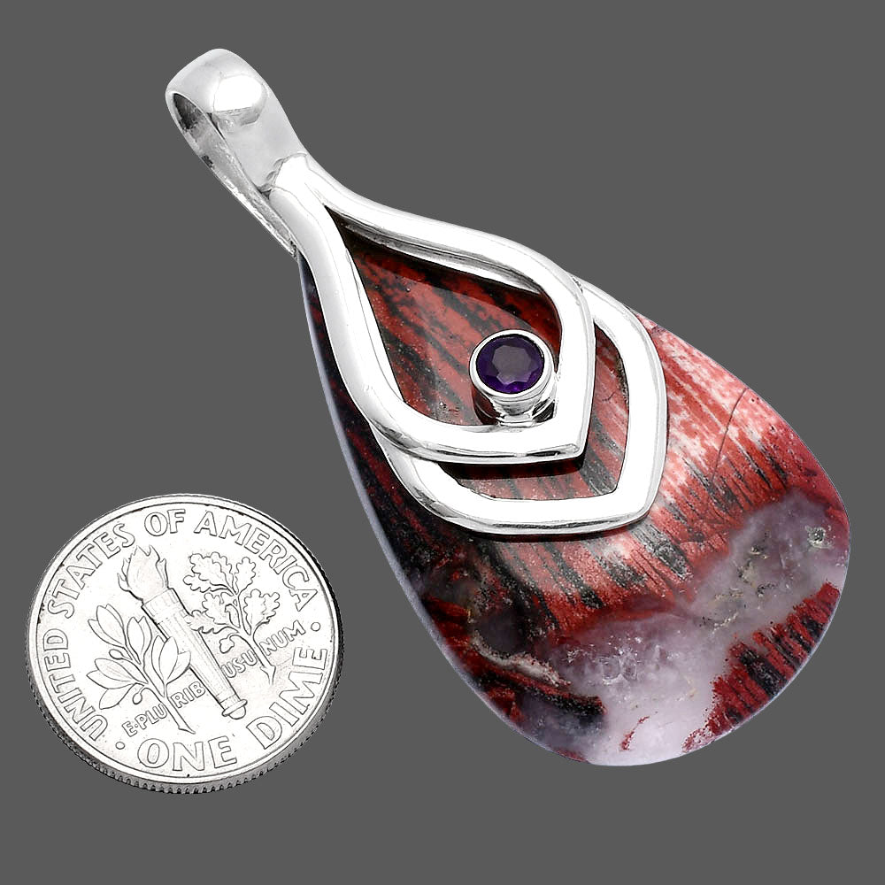 Natural Snake Skin Jasper & Amethyst Pendant P-1562 SDP145121