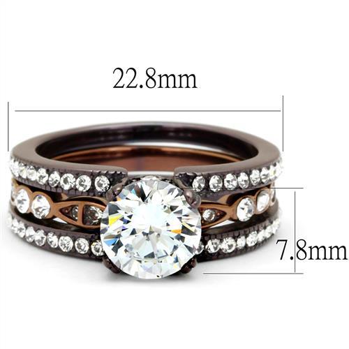 TK2560 - IP Dark Brown (IP coffee) & IP light Coffee Stainless Steel Ring with AAA Grade CZ in Clear