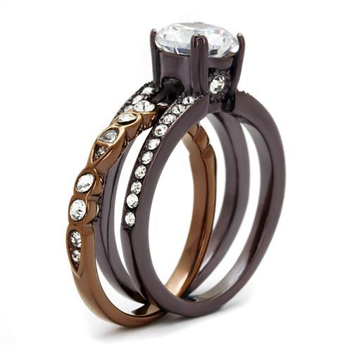 TK2560 - IP Dark Brown (IP coffee) & IP light Coffee Stainless Steel Ring with AAA Grade CZ in Clear