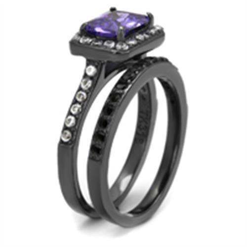 TK2778 - IP Light Black (IP Gun) Stainless Steel Ring with AAA Grade CZ in Tanzanite