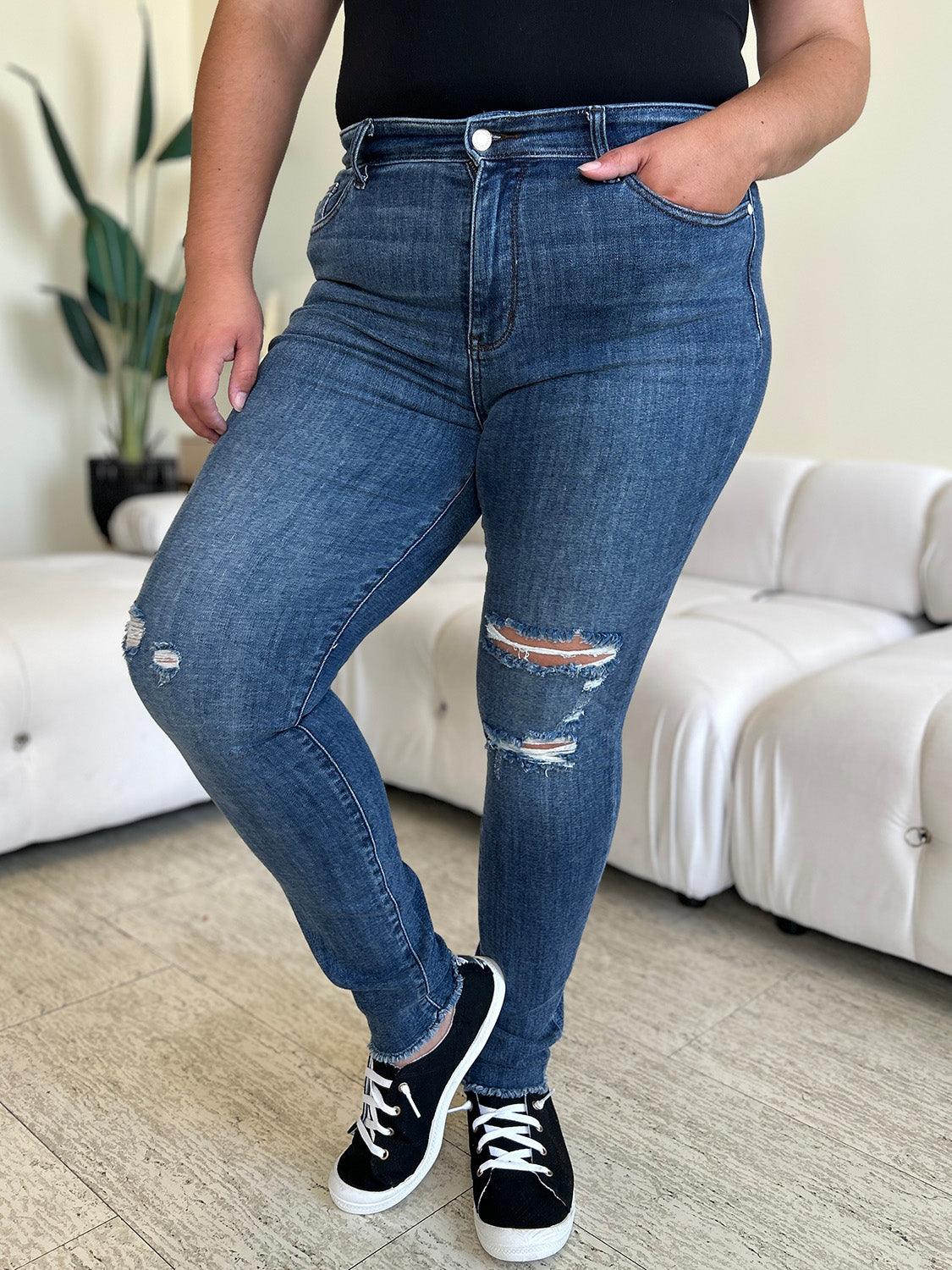Judy Blue Full Size High Waist Distressed Skinny Jeans-2