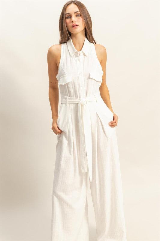 HYFVE Sleeveless Tie Waist Wide Leg Jumpsuit-2