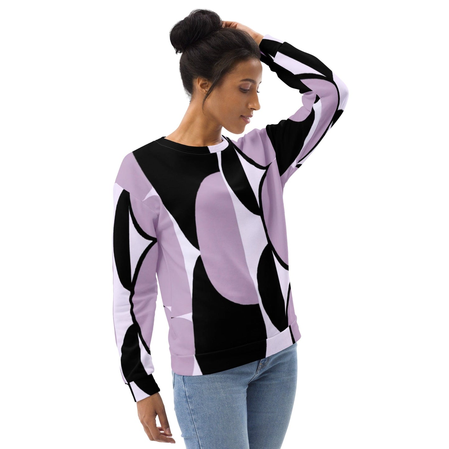 Graphic Sweatshirt for Women Geometric Lavender and Black Pattern-2