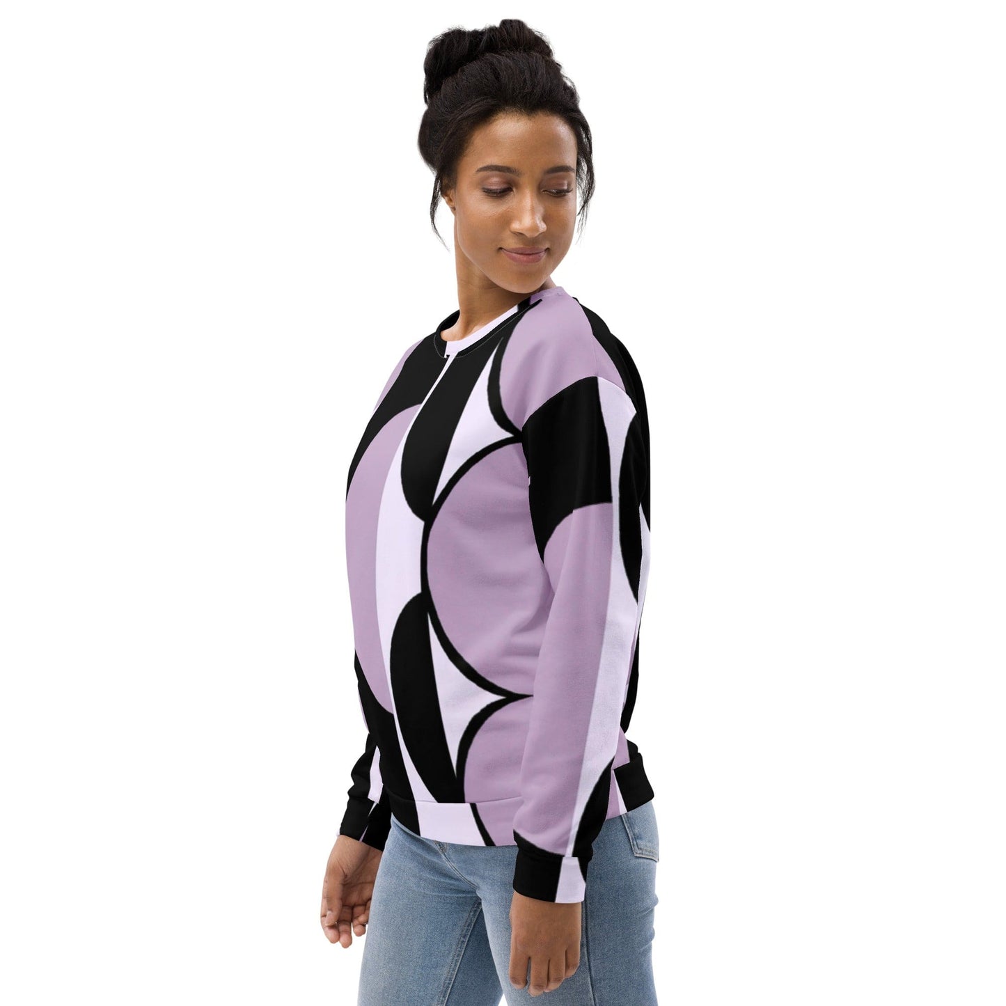 Graphic Sweatshirt for Women Geometric Lavender and Black Pattern-3