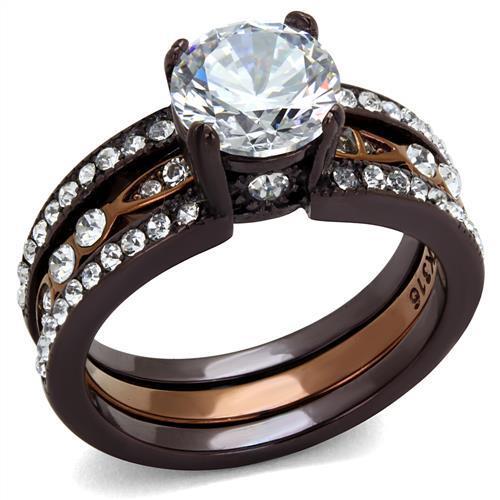 TK2560 - IP Dark Brown (IP coffee) & IP light Coffee Stainless Steel Ring with AAA Grade CZ in Clear
