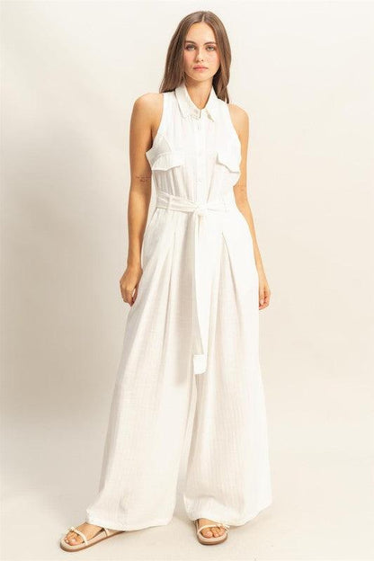 HYFVE Sleeveless Tie Waist Wide Leg Jumpsuit-0