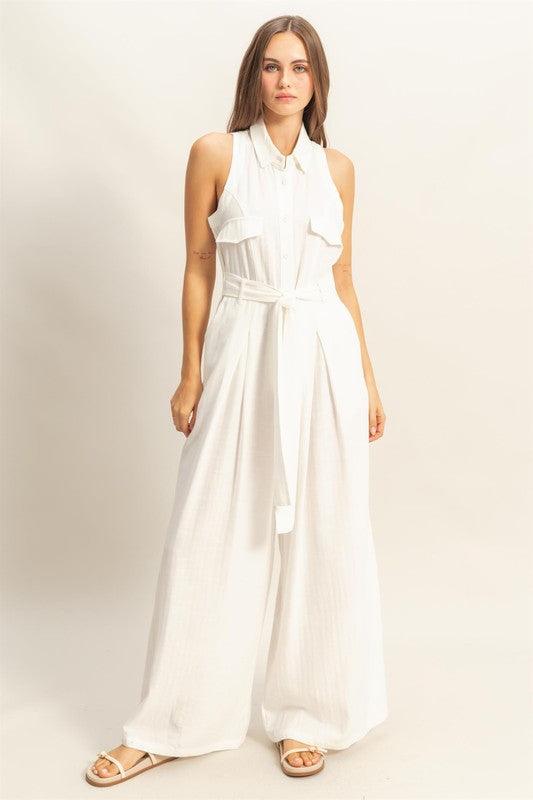 HYFVE Sleeveless Tie Waist Wide Leg Jumpsuit-0