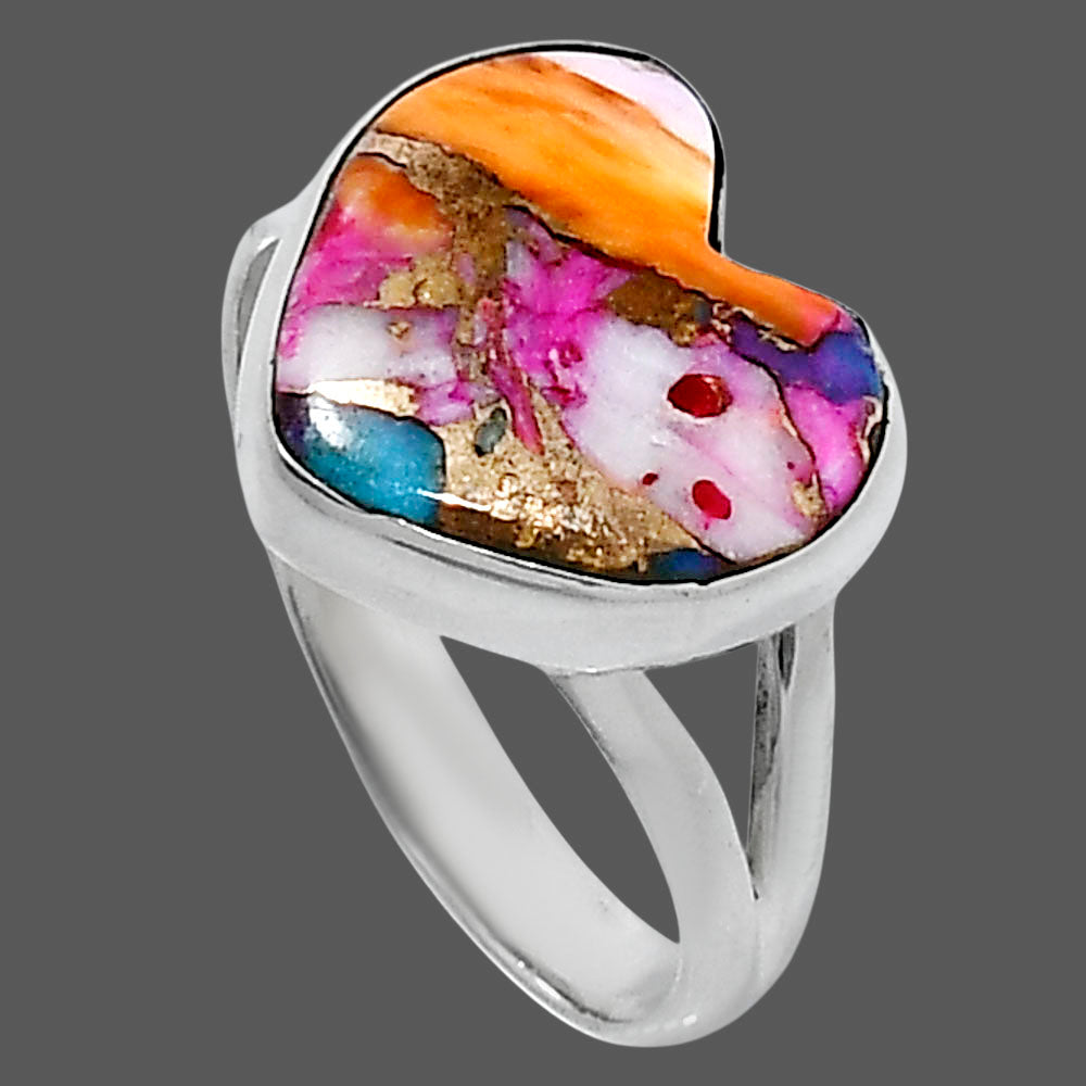Premium Heart Kingman Orange Dahlia Turquoise Ring size-9 R-1073 30-ER11990