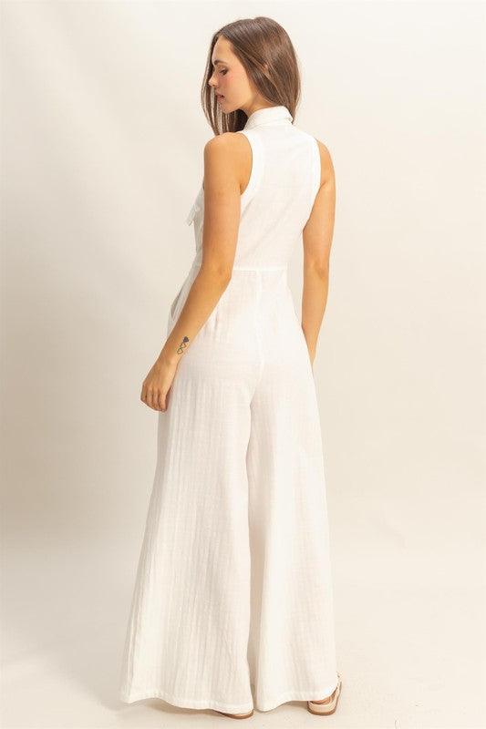 HYFVE Sleeveless Tie Waist Wide Leg Jumpsuit-4