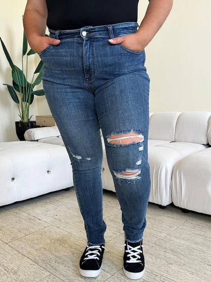 Judy Blue Full Size  High Waist Distressed Skinny Jeans-3