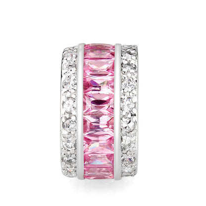 LO5W043- Rhodium Plated Brass Ring with CZ IN Pink