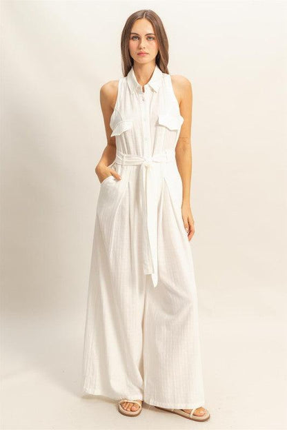 HYFVE Sleeveless Tie Waist Wide Leg Jumpsuit-1