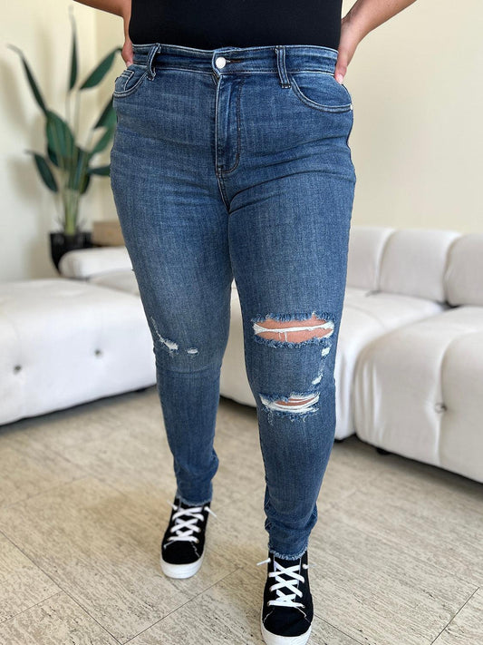 Judy Blue Full Size  High Waist Distressed Skinny Jeans-0