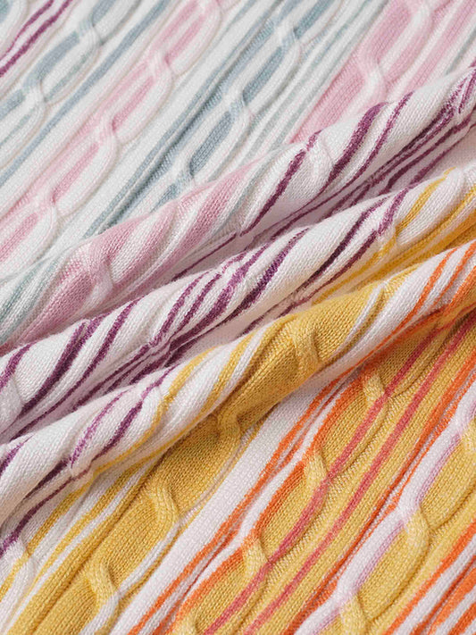 Printed Cable Knit Sweater-Pastel Stripes