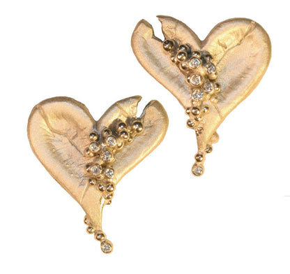 Hearts-Lucky Break Earrings-14K Gold with Overflowing Diamonds