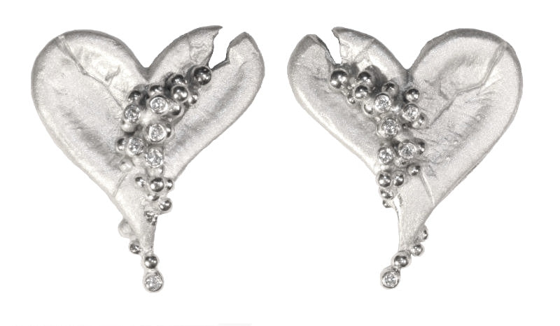 Hearts-Lucky Break Earrings-14K Gold with Overflowing Diamonds