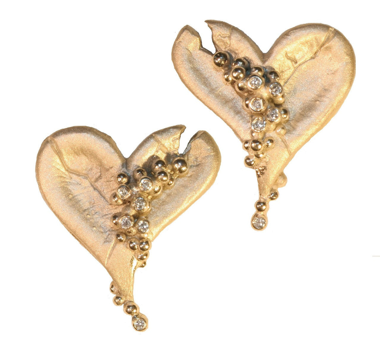 Hearts-Lucky Break Earrings-14K Gold with Overflowing Diamonds
