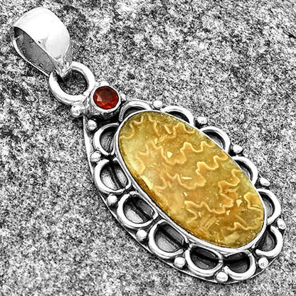 Sutured Ammonite Madagascar & Garnet Pendant P-1080 SDP131793