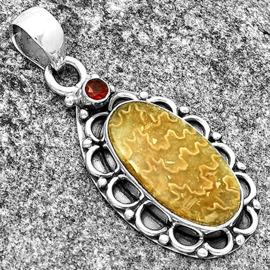Sutured Ammonite Madagascar & Garnet Pendant P-1080 SDP131793