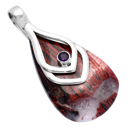 Natural Snake Skin Jasper & Amethyst Pendant P-1562 SDP145121
