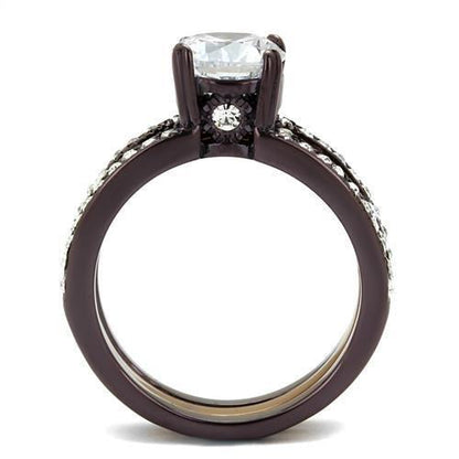 TK2560 - IP Dark Brown (IP coffee) & IP light Coffee Stainless Steel Ring with AAA Grade CZ  in Clear