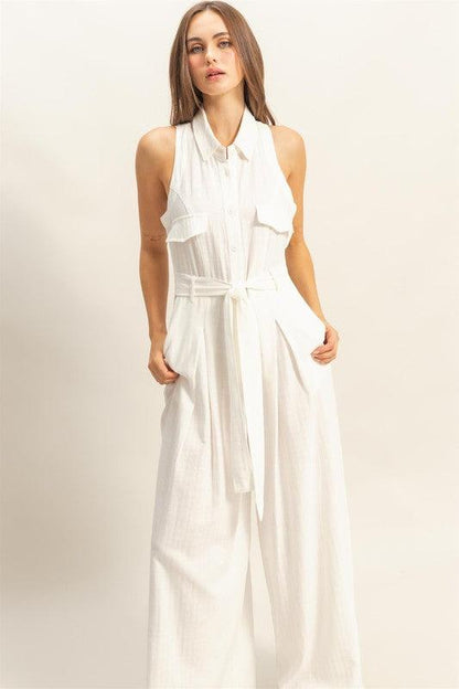HYFVE Sleeveless Tie Waist Wide Leg Jumpsuit-2