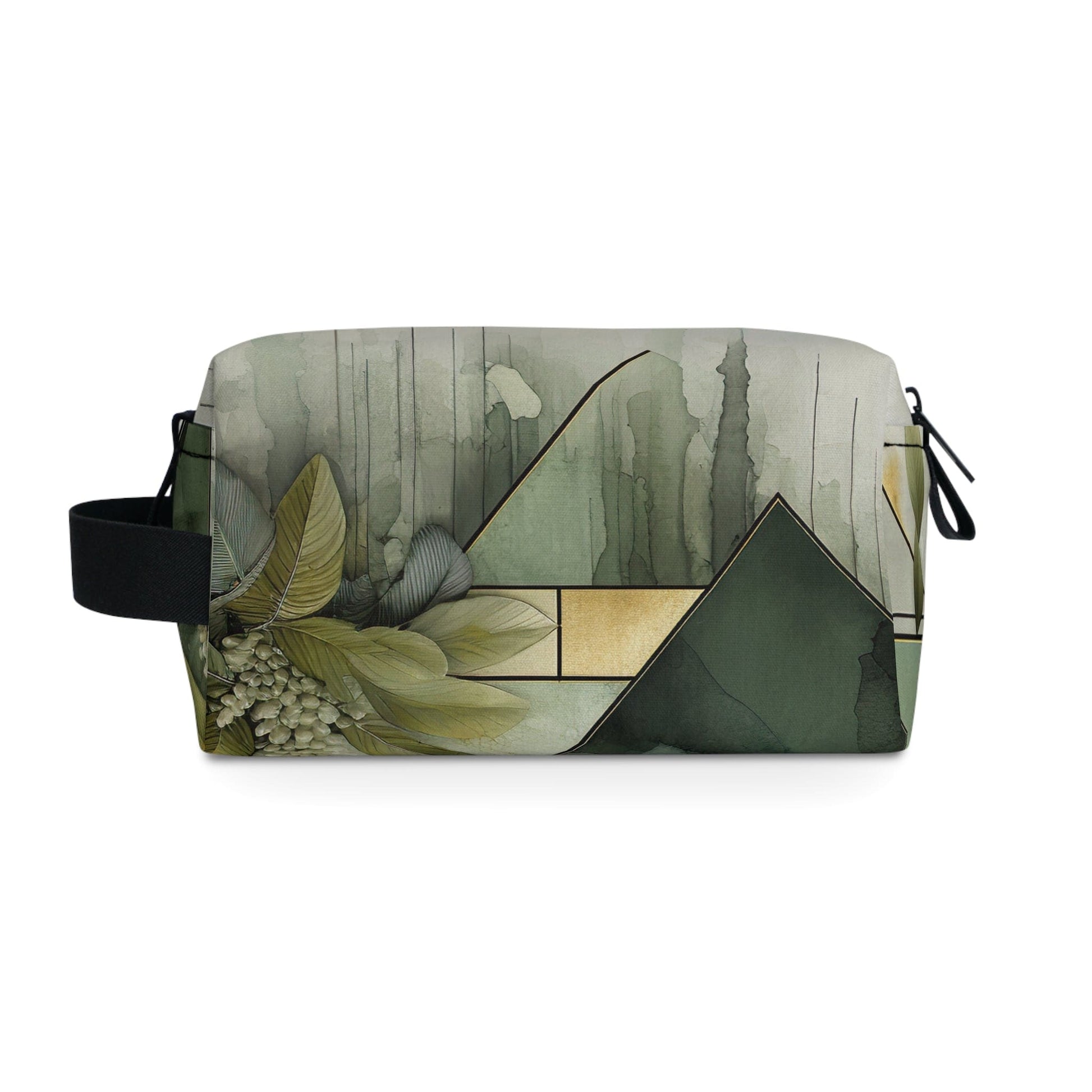 Travel Accessories Pouch Bag - Olive Green Mint Leaf Geometric Print-1